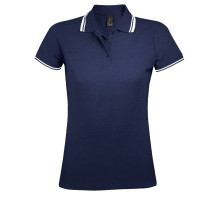Рубашка поло женская Pasadena Women 200 с контрастной отделкой, темно-синяя с белым