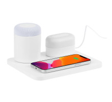 Станция беспроводной зарядки с колонкой и ночником Trilogy, белая