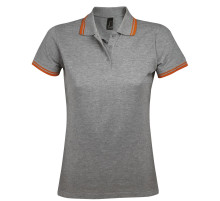 Рубашка поло женская Pasadena Women 200 с контрастной отделкой, серый меланж с оранжевым